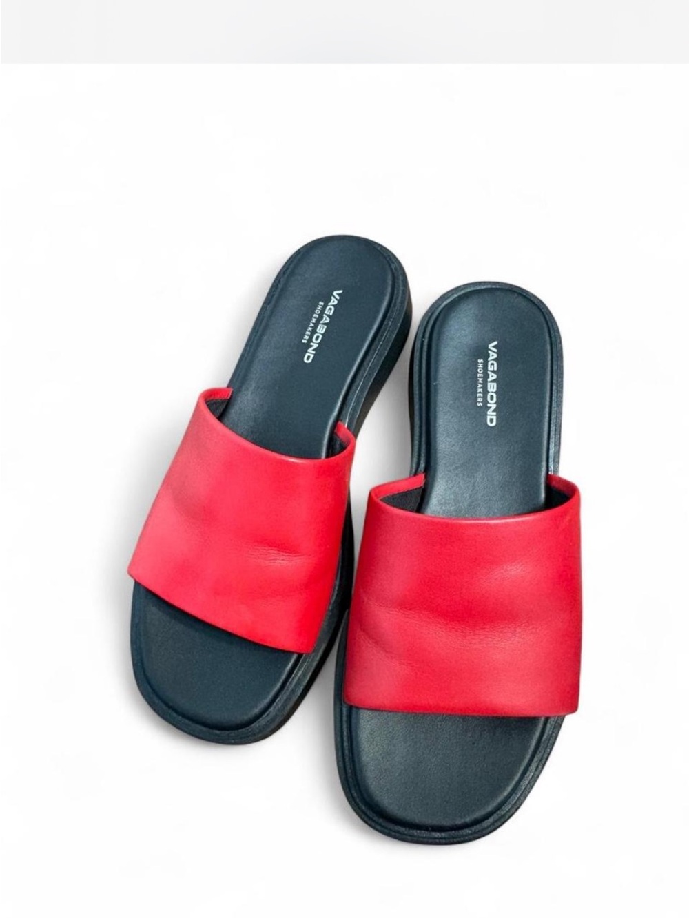 Vagabond Red Leather Sandals with Black Footbed